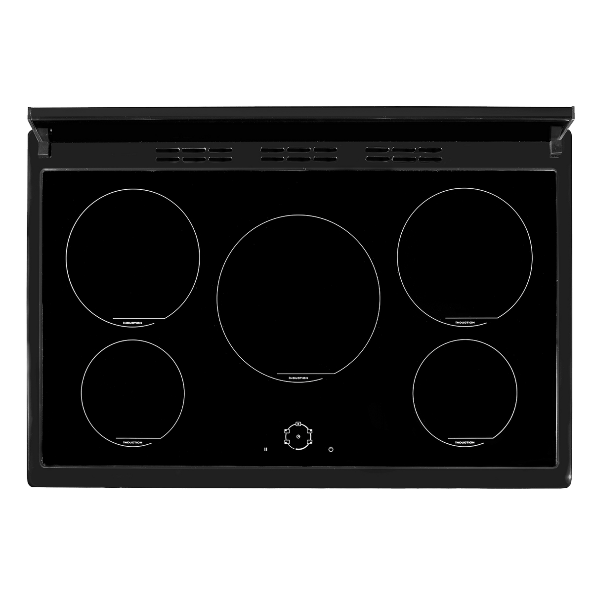 Artusi AFIR935B 90cm Freestanding Induction Cooker - top view of five induction zones