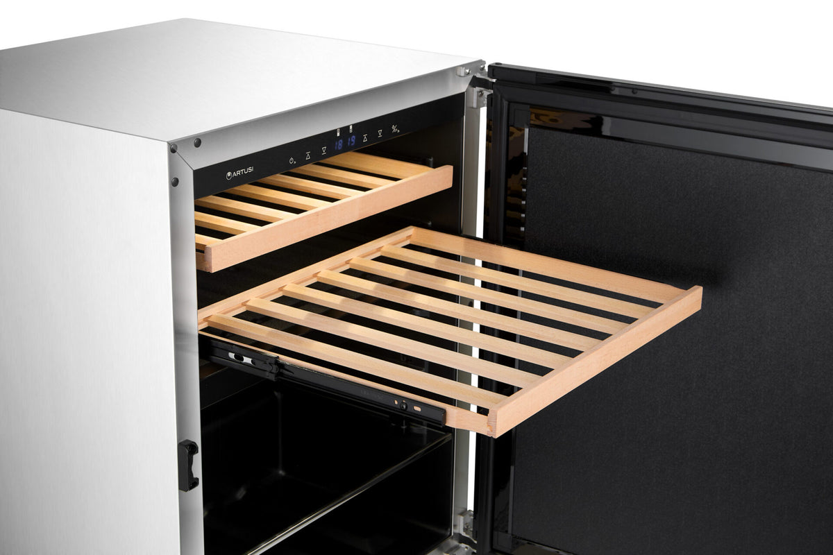 Artusi AOFDZ127X close-up of a beech wood telescopic shelf