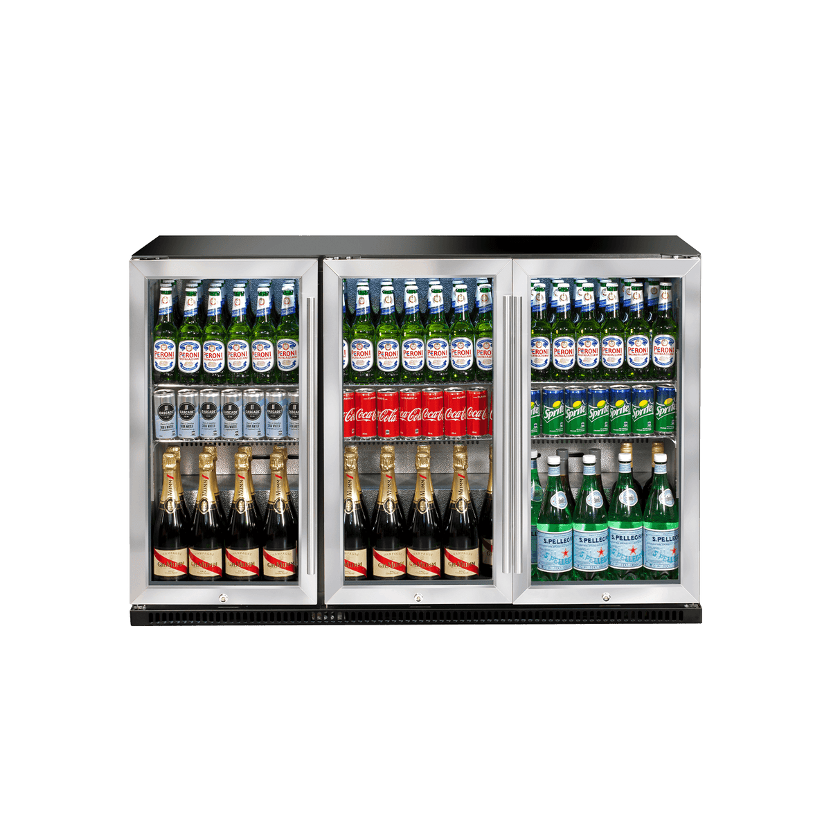 Artusi AOF3S triple door outdoor beverage chiller in an outdoor setting