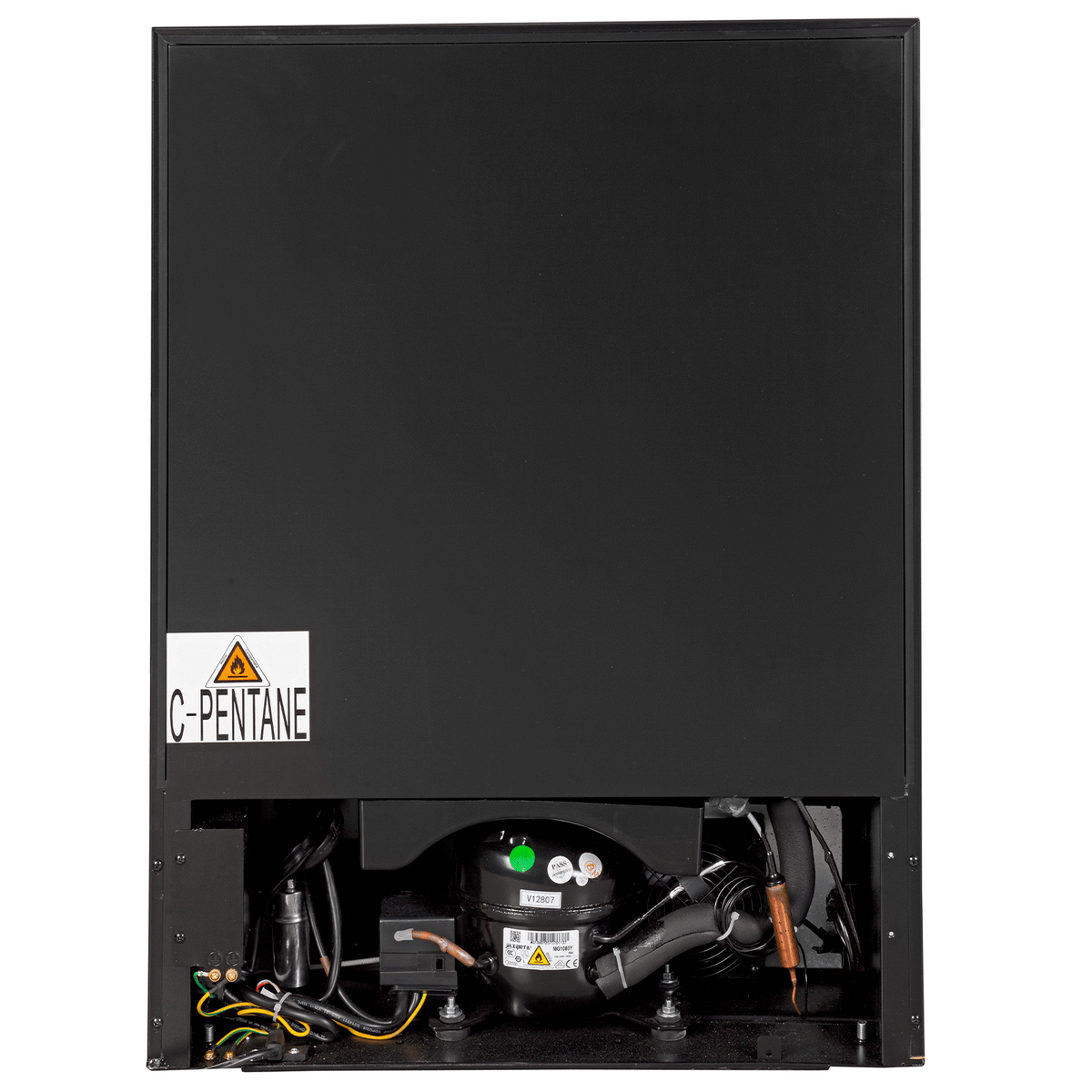 Artusi ABC142BV beverage cooler rear view showing compressor and label