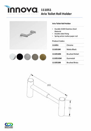 Innova 111051 Ario Stainless Steel Toilet Roll Holder