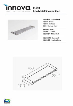 Innova 111090 Ario 450mm Stainless Steel Shower Shelf