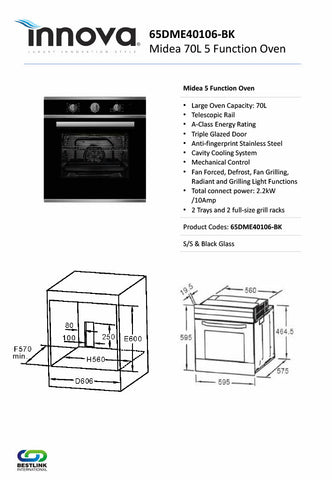 Midea 65DME40106BK 60cm 5 Function Oven