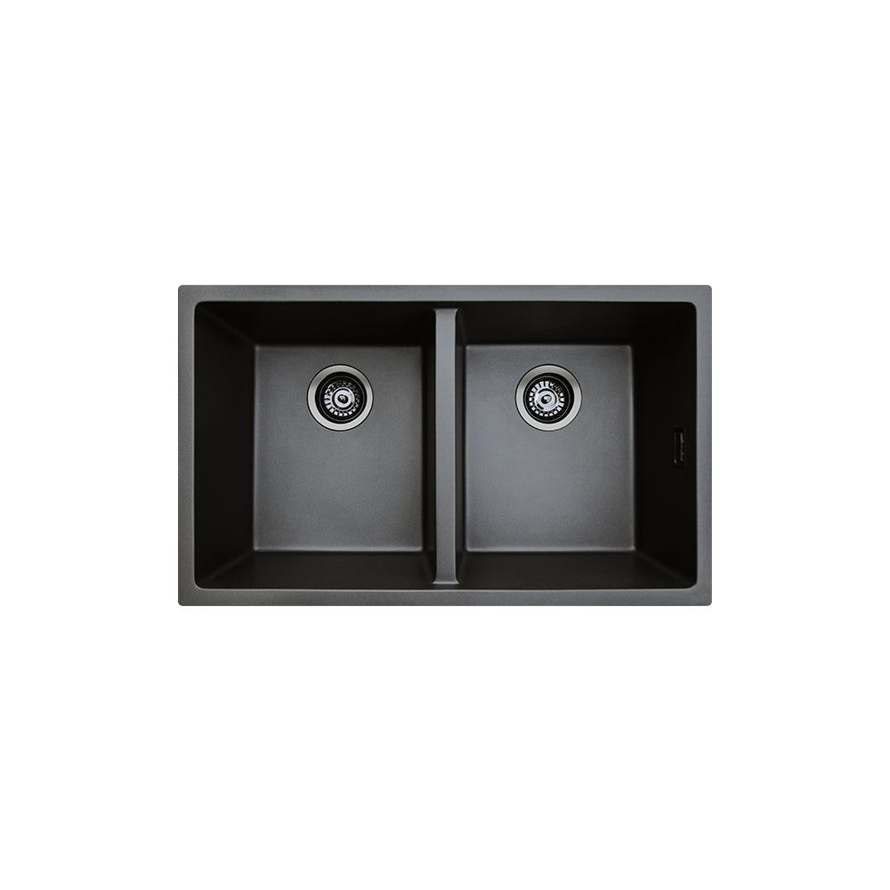 Fienza Kuro Granite 29L/29L Double Bowl Kitchen Sink in Matte Black 68613
