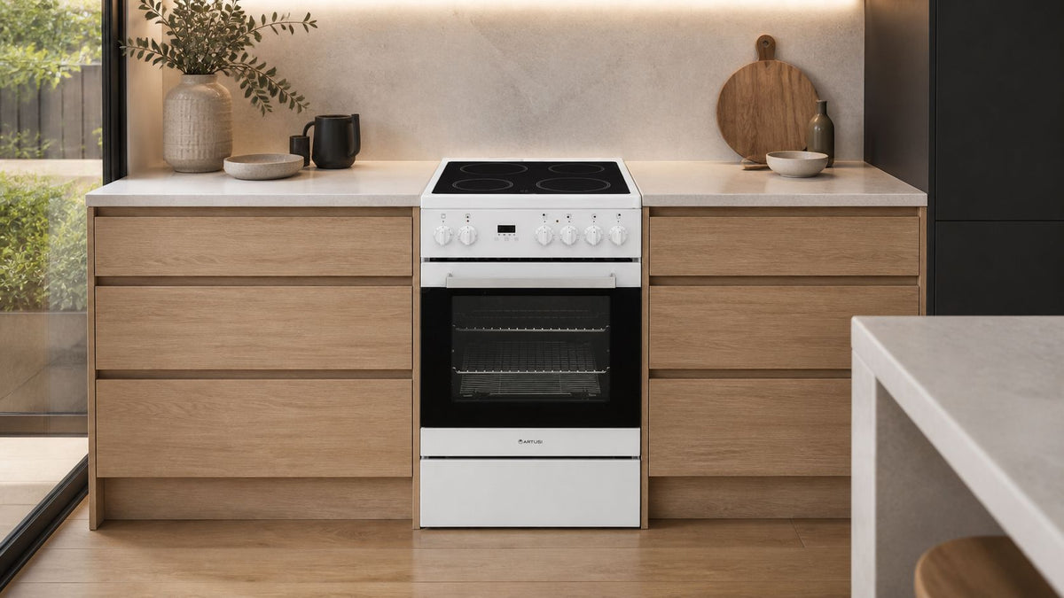 Artusi AFE544W 54cm Freestanding Electric Cooker lifestyle - modern kitchen