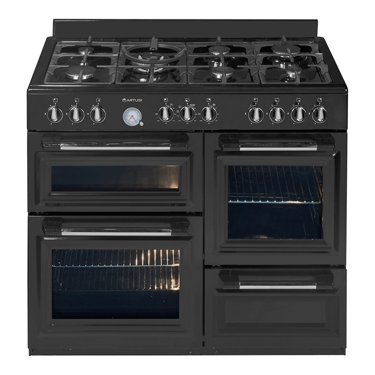 Artusi AFGR1047B 100cm Freestanding Cooker With 7 Gas Burners And 3 Electric Ovens - Gloss Black
