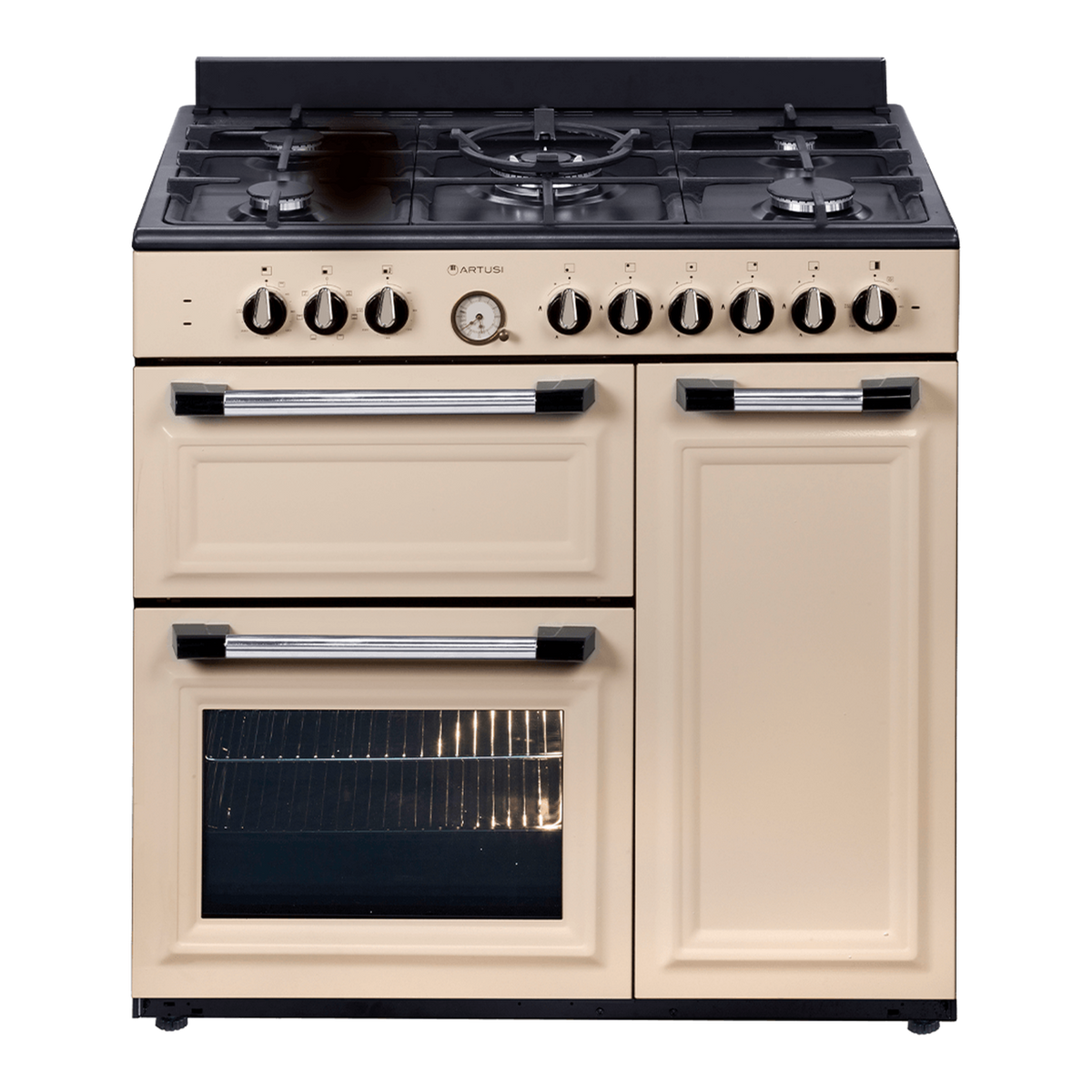 Artusi AFGR935CR 90cm cream freestanding cooker with 5 gas burners and 3 ovens