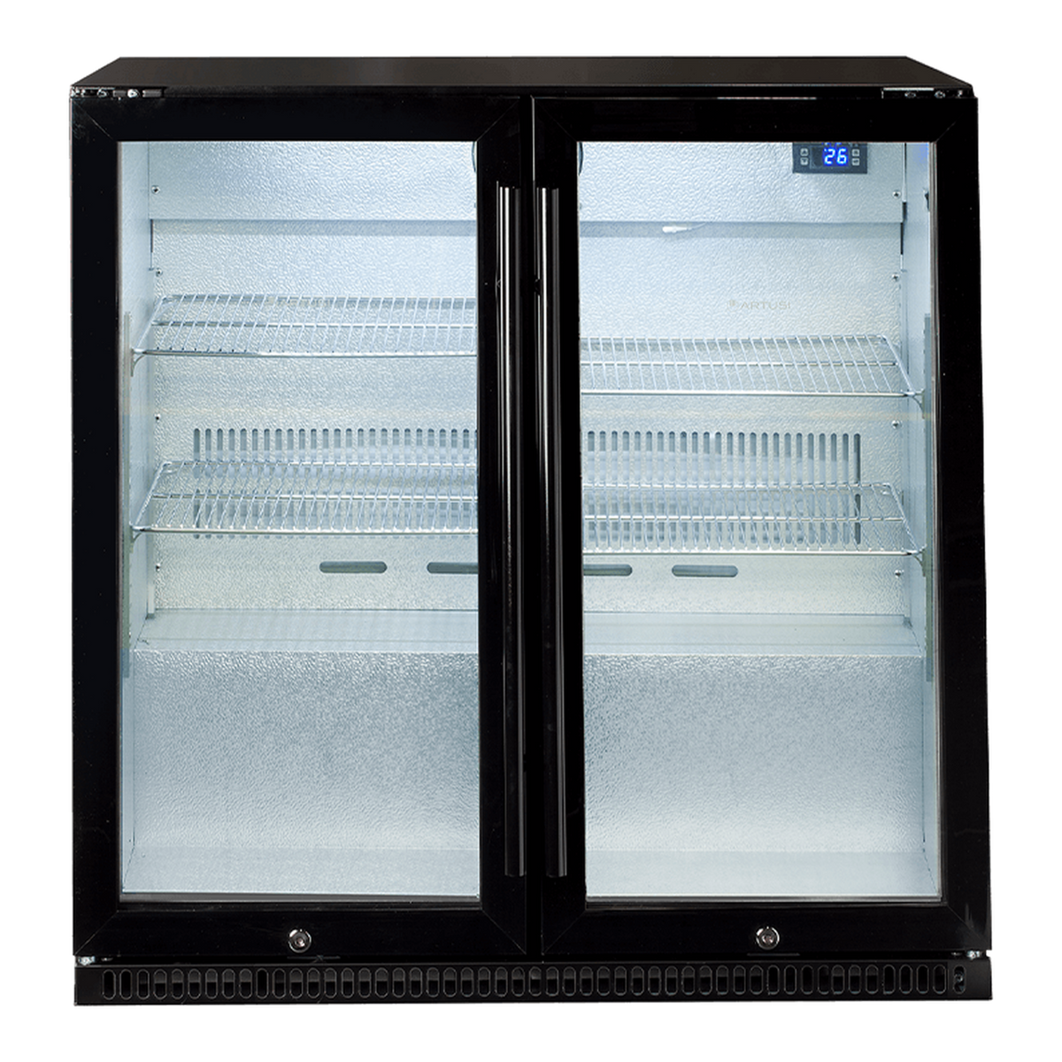 Artusi AOF2BM5 190 bottle double door outdoor beverage chiller in black