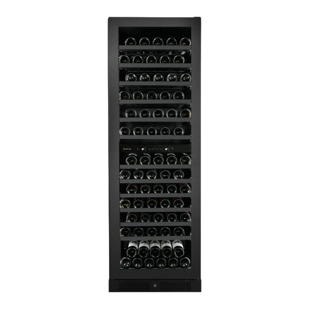 Artusi AWC154BV 125 bottle single door wine cellar in black, full-height front view