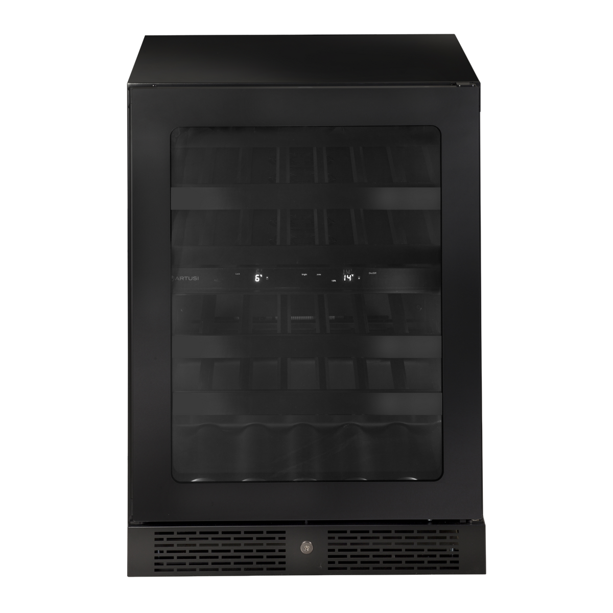 Artusi AWC37BV 44 bottle single door wine cellar in black, front view