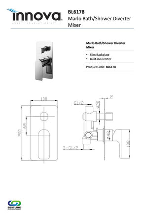 Innova BL6178 Marlo Bath/Shower Diverter Mixer