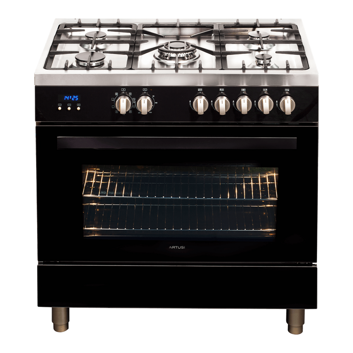 Artusi CAFG91B 90cm Freestanding Dual Fuel Cooker in Gloss Black