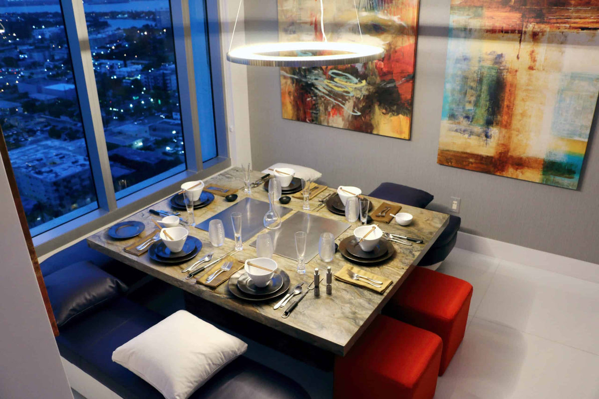 Cook N Dine UltraDine built-in teppanyaki grill inlaid in an apartment dining table