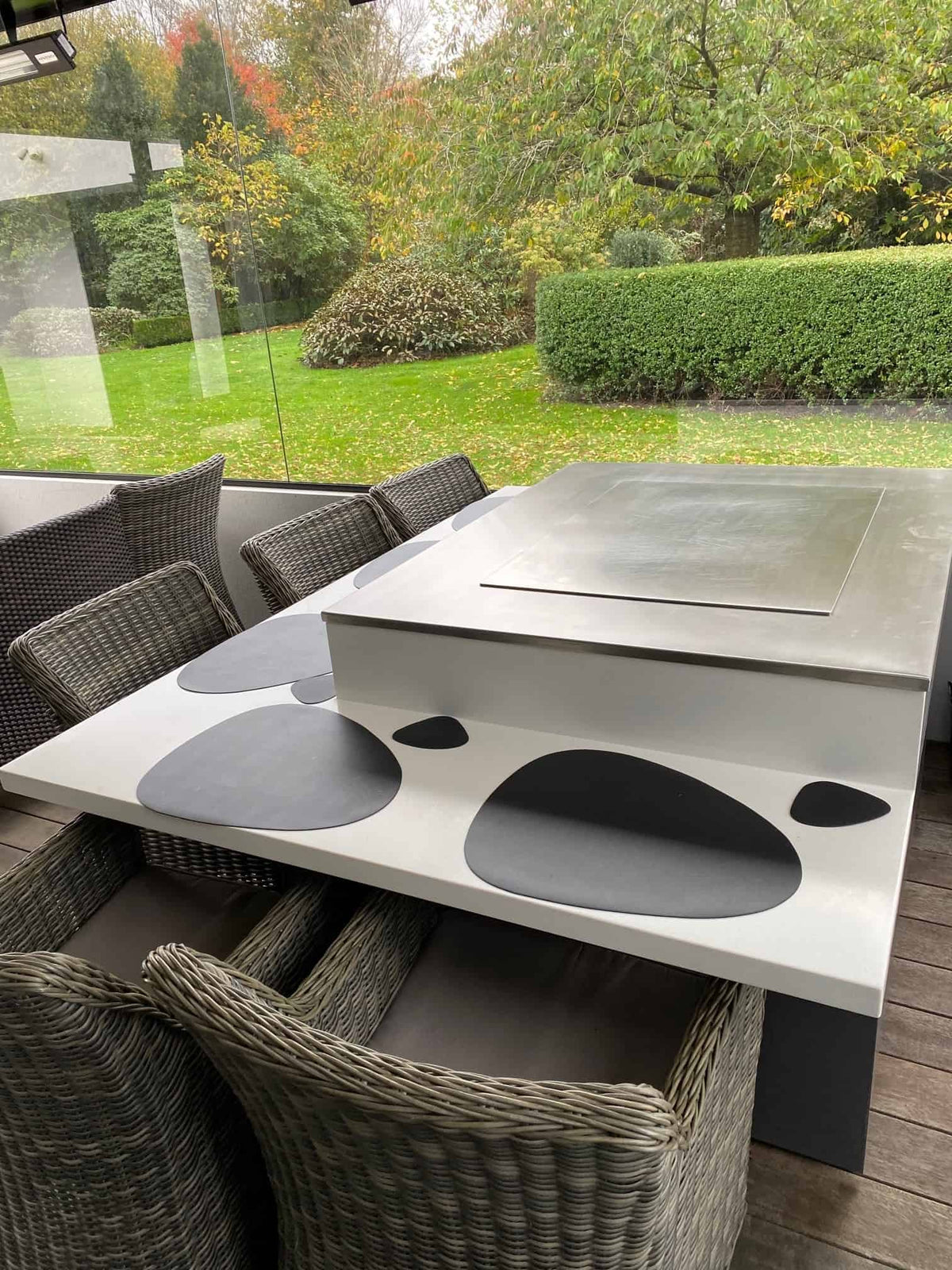 Cook N Dine built-in teppanyaki grill installed in a timber outdoor kitchen
