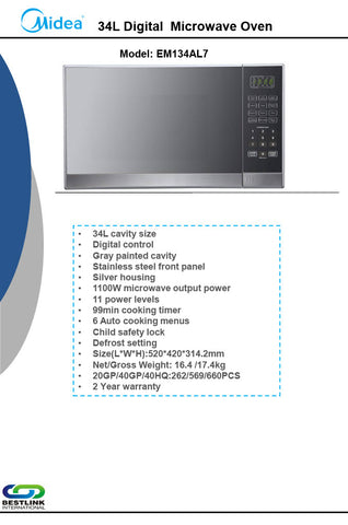 Midea EM134AL7 34L Digital Microwave Oven