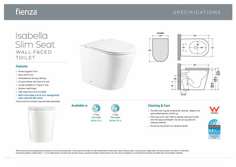 Fienza K019-2 Isabella Slim Seat Wall-Faced Toilet Suite