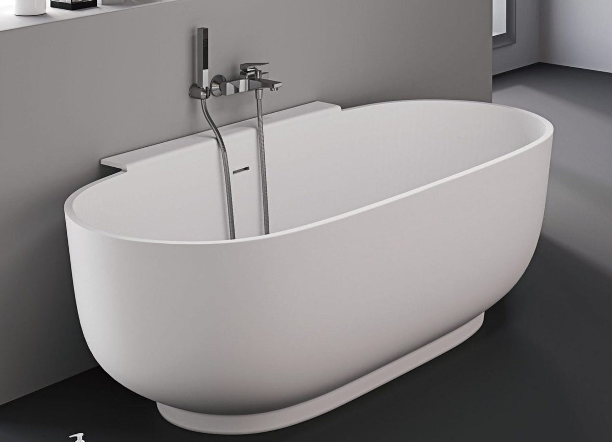 Kaskade VX01-1700 Abbey back-to-wall stone bath in bathroom setting