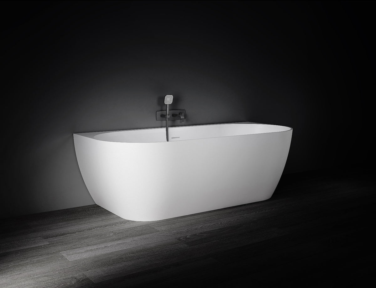 Kaskade Eleni VX105 170cm back-to-wall stone bath side view