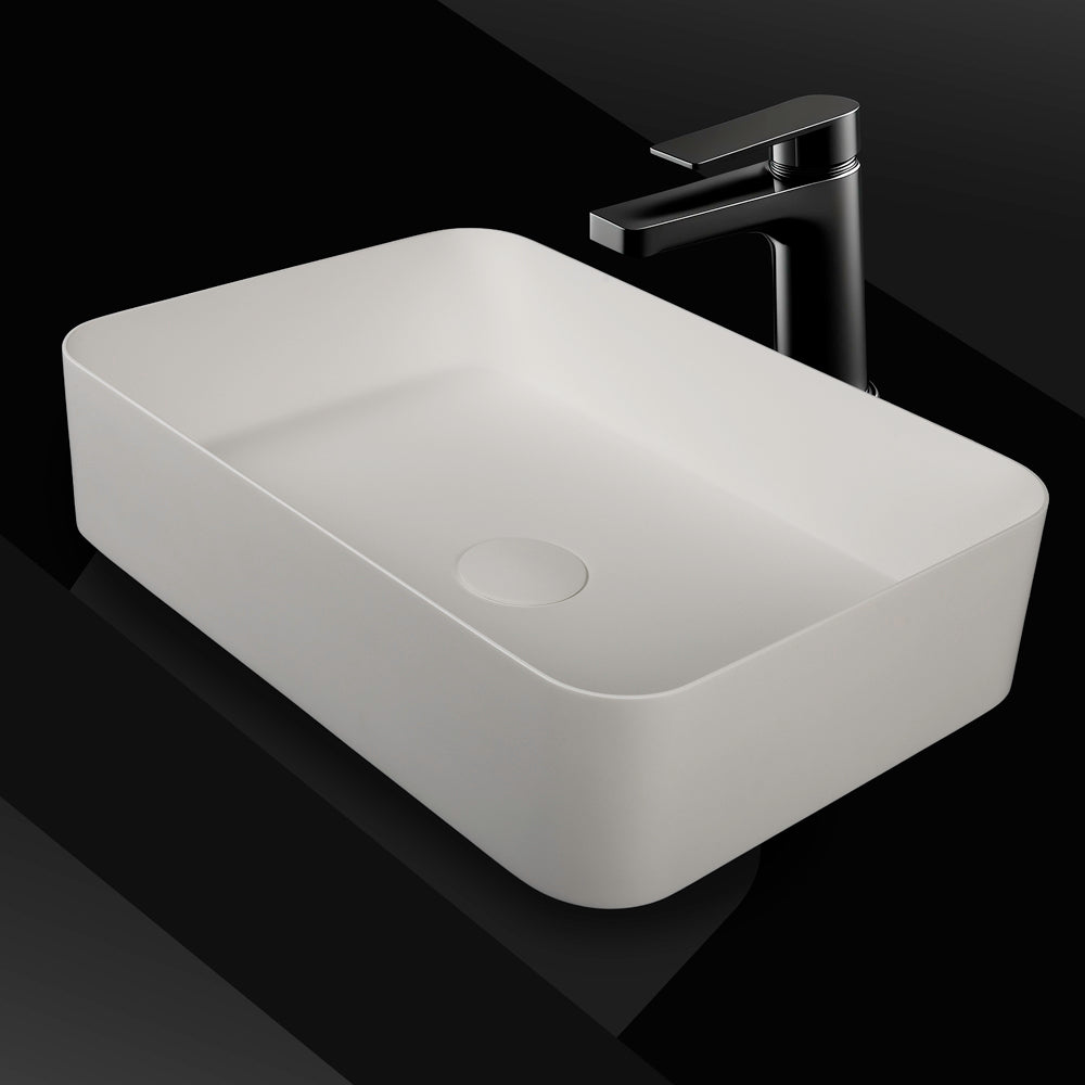 Kaskade VXA25 rectangular benchtop stone basin side view