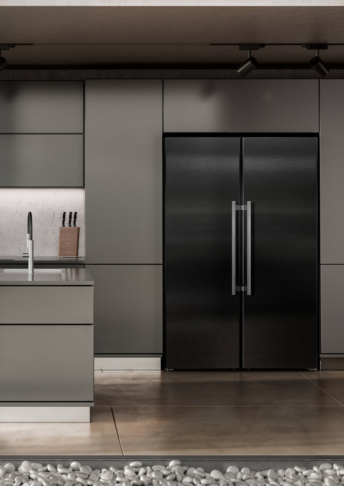 Liebherr XRFbsh 5265 BlackSteel side-by-side fridge-freezer in a premium kitchen
