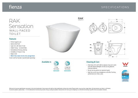 Rak Ceramics 880026W Sensation Wall-Faced Toilet Suite