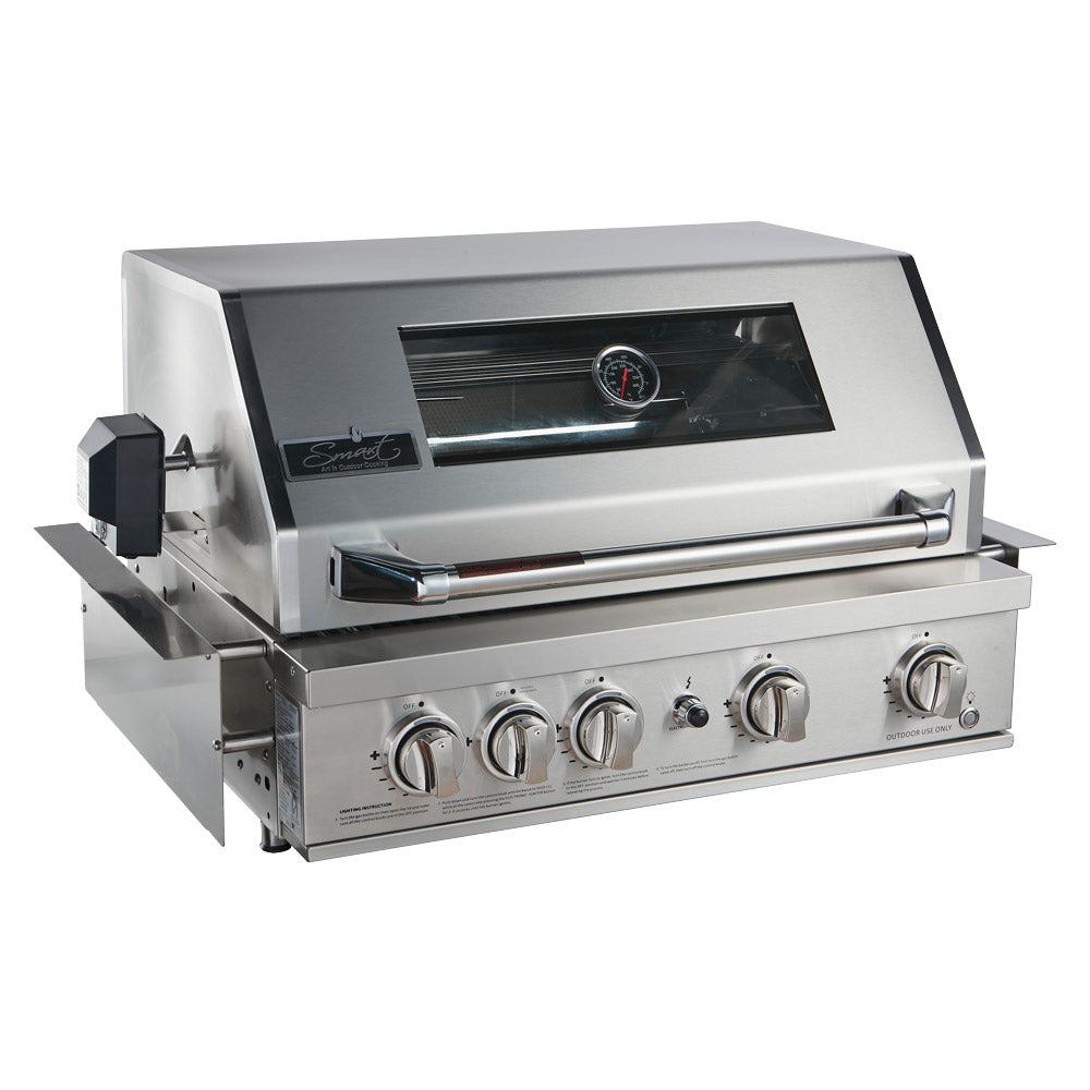 Smart 401WB 4 burner built-in gas BBQ with rotisserie in stainless steel, front left view with hood closed