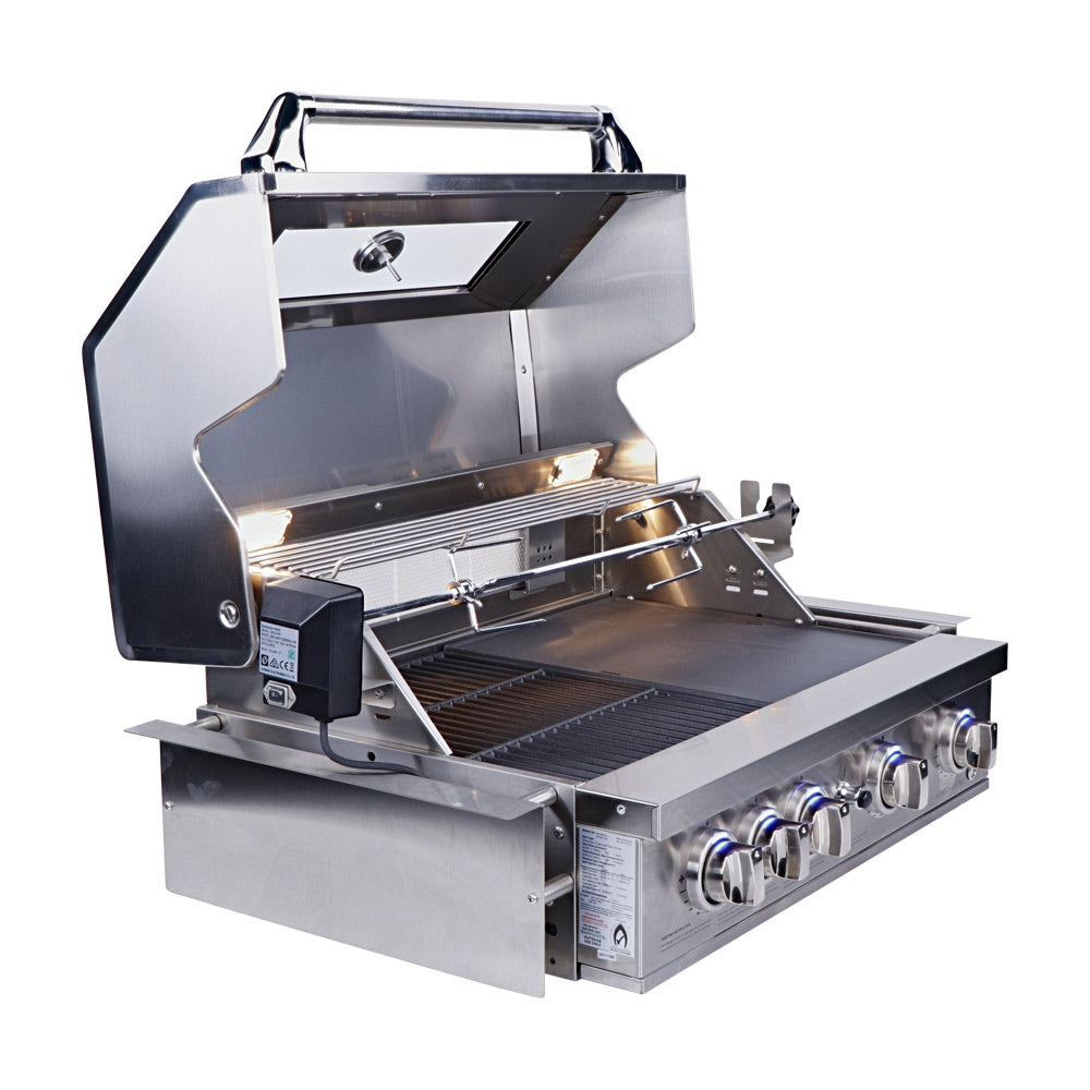 Smart 401WB stainless steel built-in gas BBQ with open hood and under-hood lighting