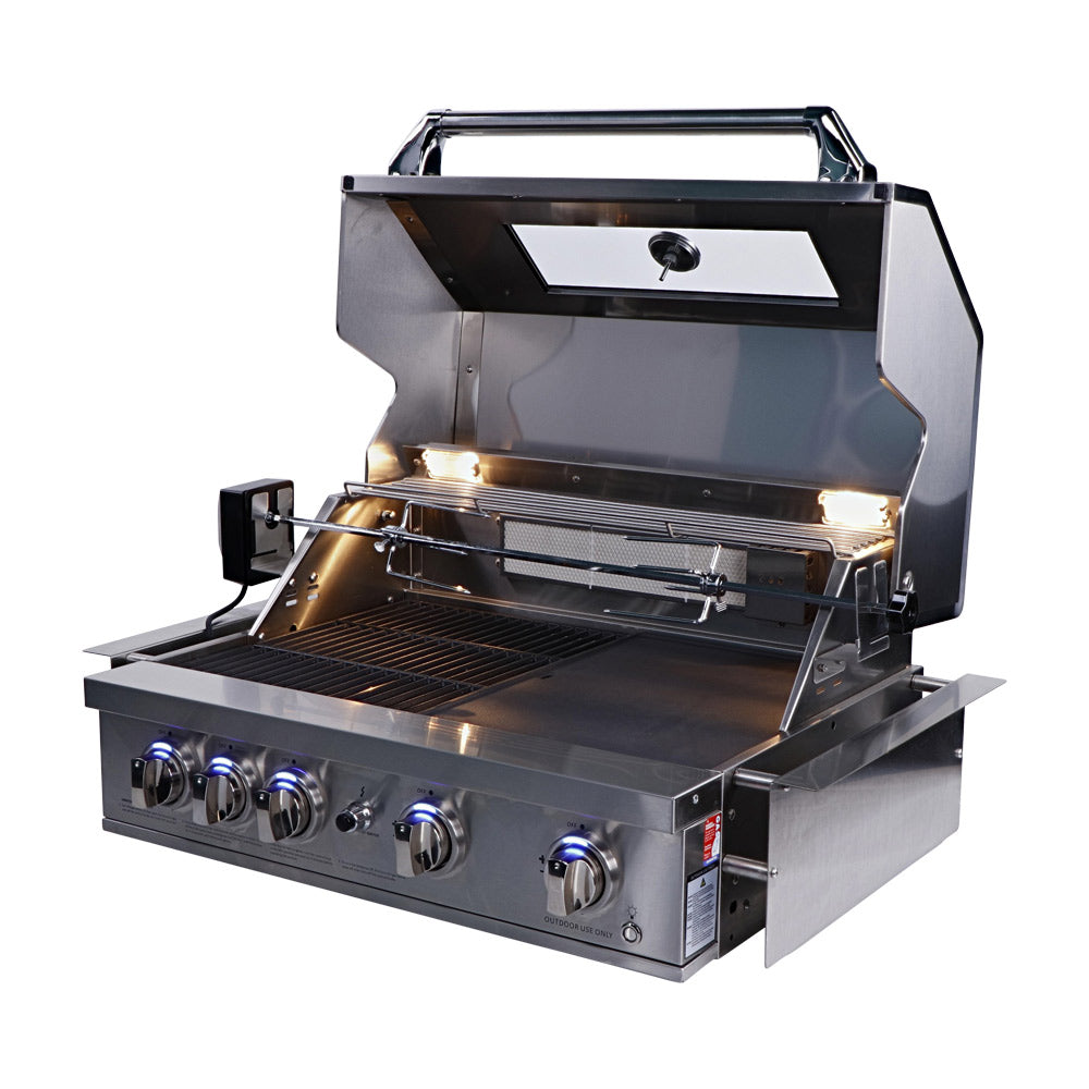 Smart 401WB stainless steel built-in gas BBQ with lit interior and blue LED control knobs