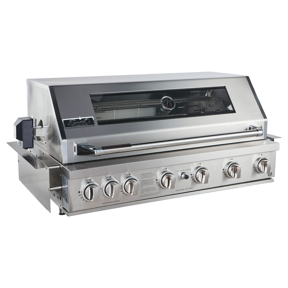 Smart 601WB 6 burner built-in gas BBQ with rotisserie in stainless steel, front left view with hood closed