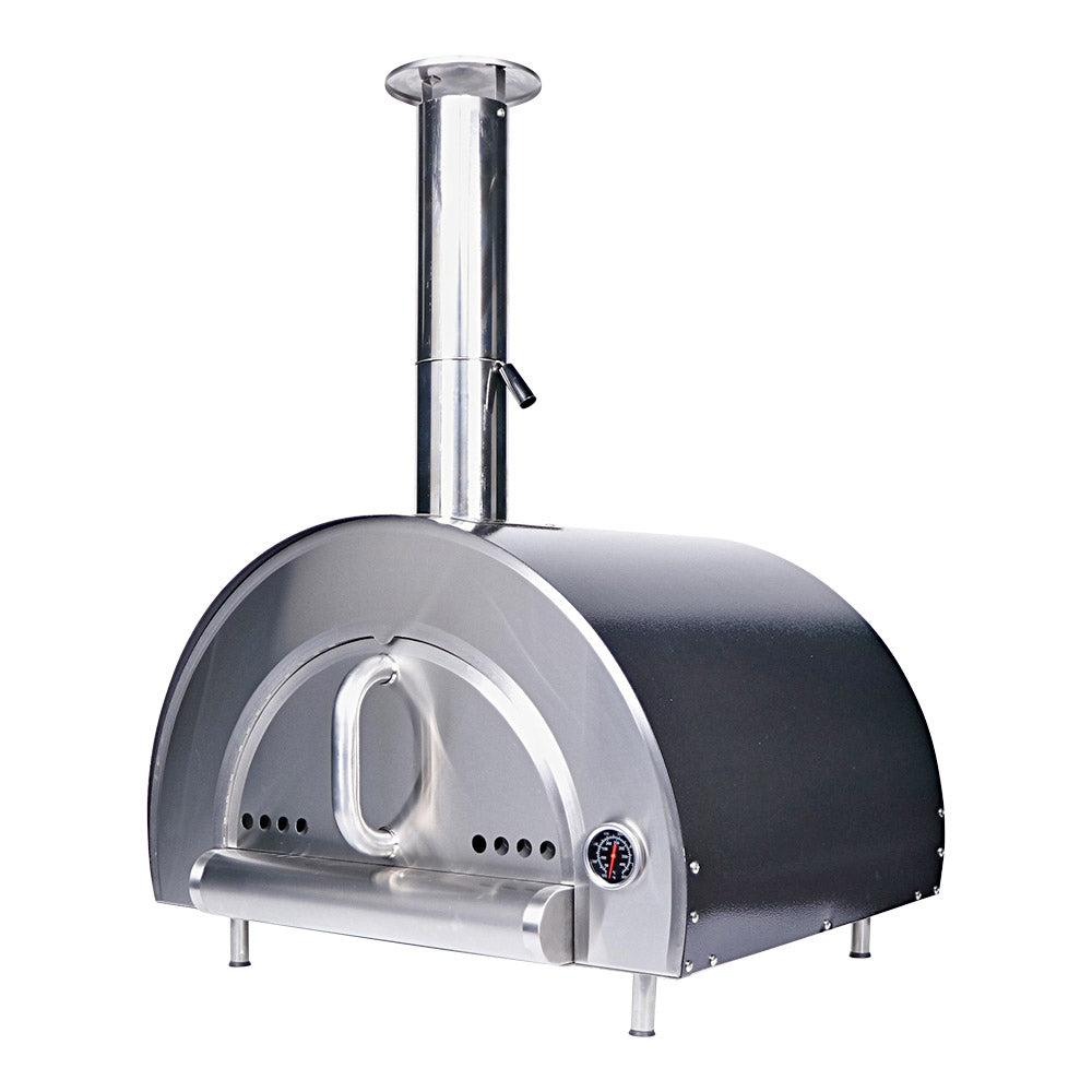 Smart PW01 wood fired pizza oven front view with integrated thermometer