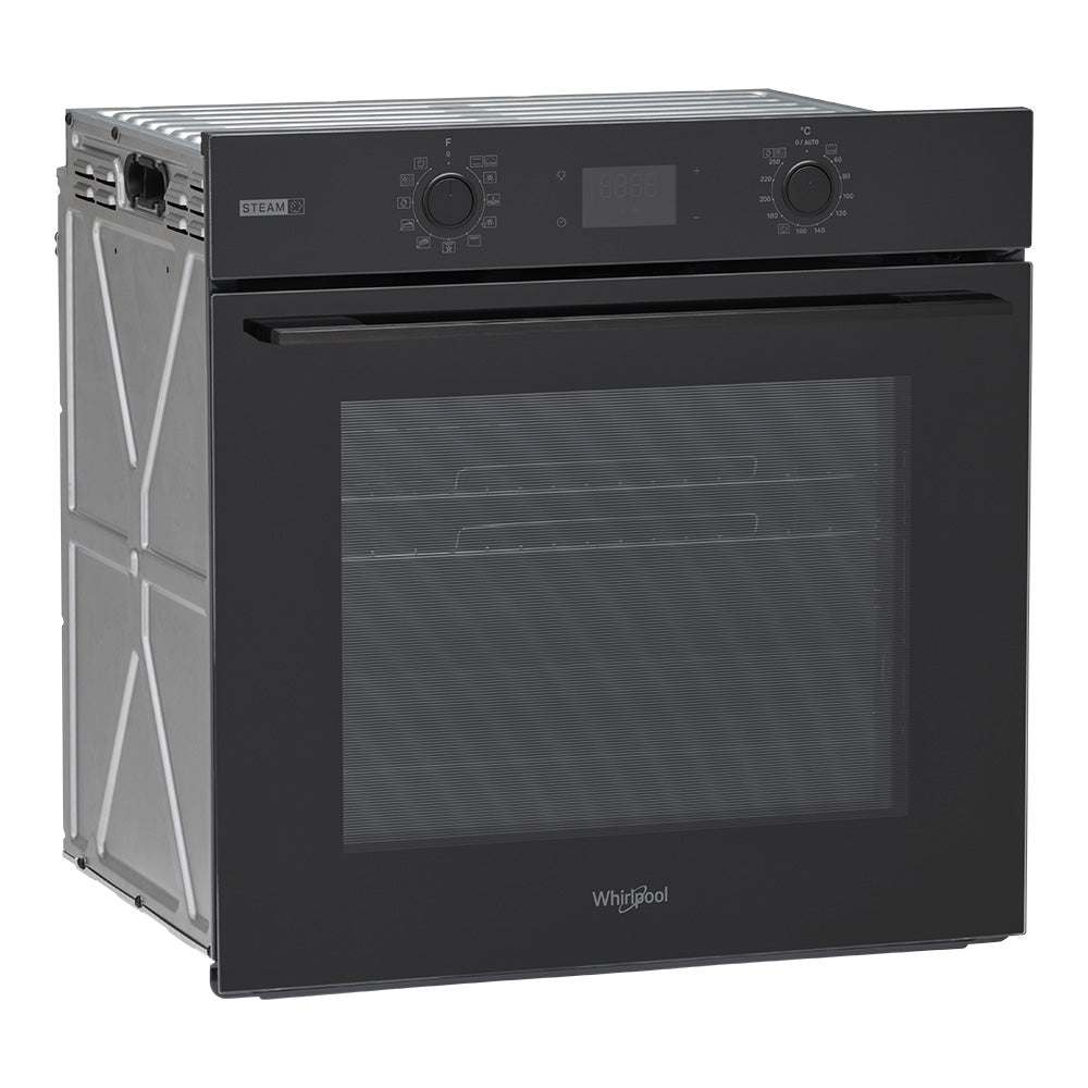 Whirlpool W4OMSK581RU1SBA black steam oven angled view