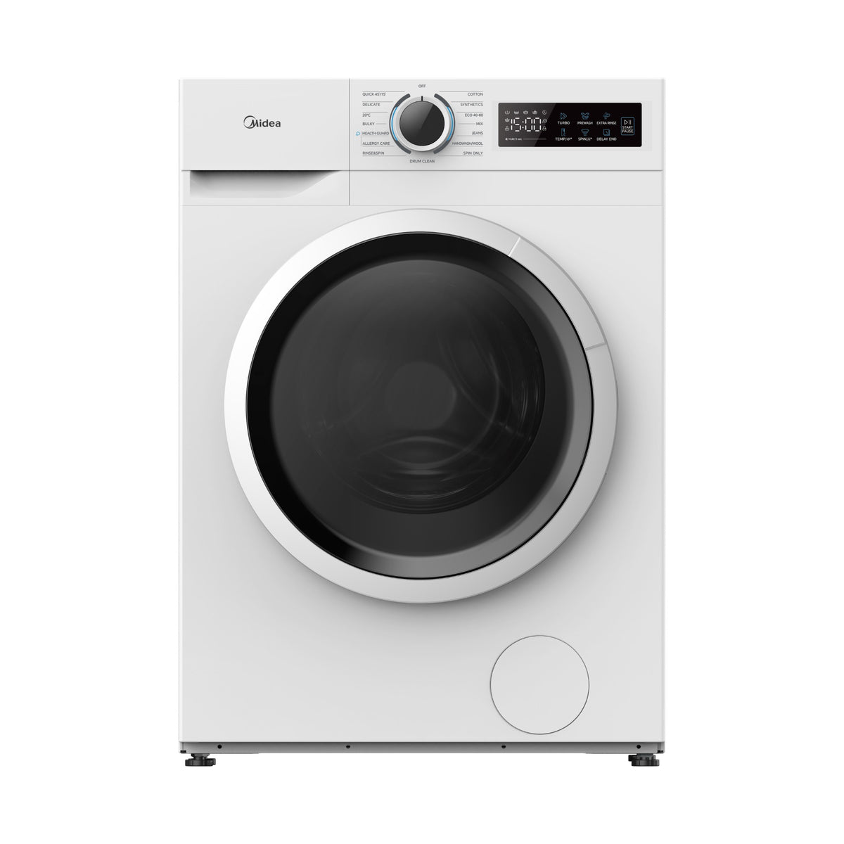 Midea MF110W80B/W-AU 8kg White Front Load Washing Machine angle view
