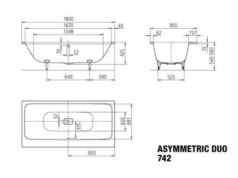 Kaldewei 01-742 Asymmetric Duo 1800mm Bath