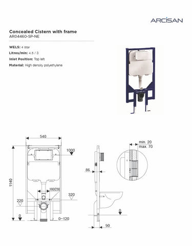 Arcisan NE041305 Neion Wall Hung Intelligent Toilet with Remote & Concealed Cistern with Frame