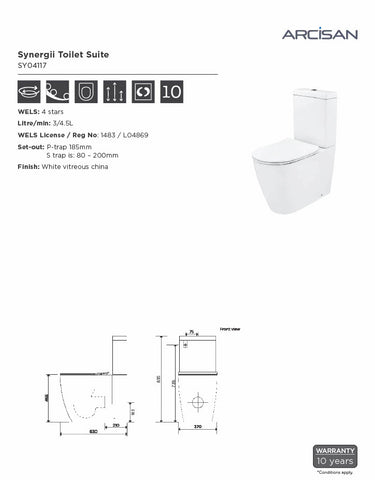 Arcisan SY04117 Synergii Back Inlet Toilet Suite with Slim Line Seat