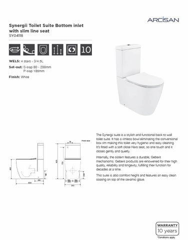 Arcisan SY04118 Synergii Dual Inlet Toilet Suite with Slim Line Seat