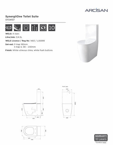 Arcisan SY04137 Synergii One Back-to-wall Toilet Suite