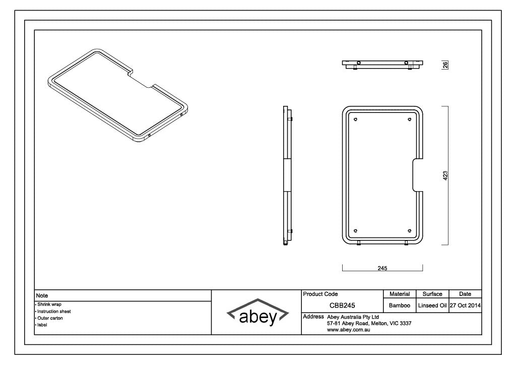 Abey CBB245 Sink Accessories Bamboo Small Cutting Board 8Appliances