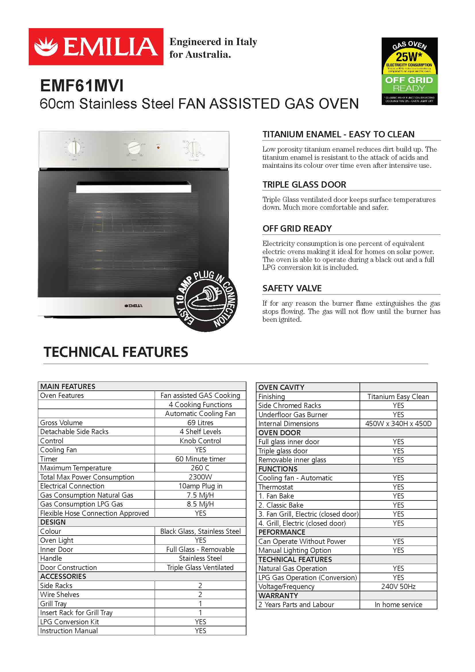 Emilia EMF61MVI 60cm Stainless Steel Gas Oven 8Appliances