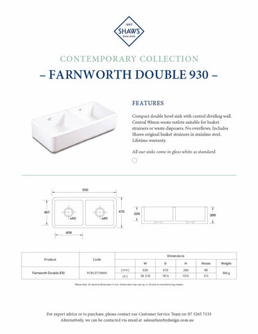 Shaws Farnworth Double 930mm Sink