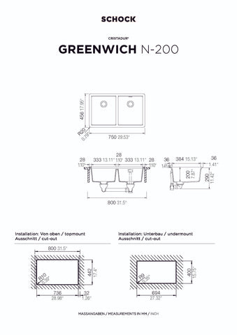 Schock GN-200NT Green Line Greenwich Double Bowl Sink