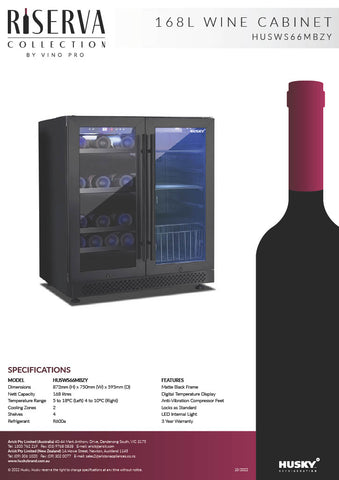 Husky HUSWS66MBZY Riserva Collection 168L Wine Cabinet