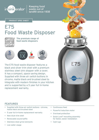 InSinkErator 79015K Model E75 Food Waste Disposer