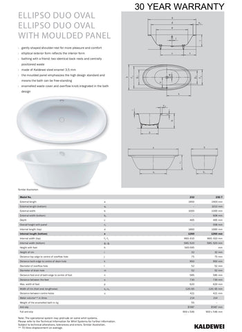 Kaldewei 01-232-7 Ellipso Duo Oval with Moulded Panel 1900mm Bath