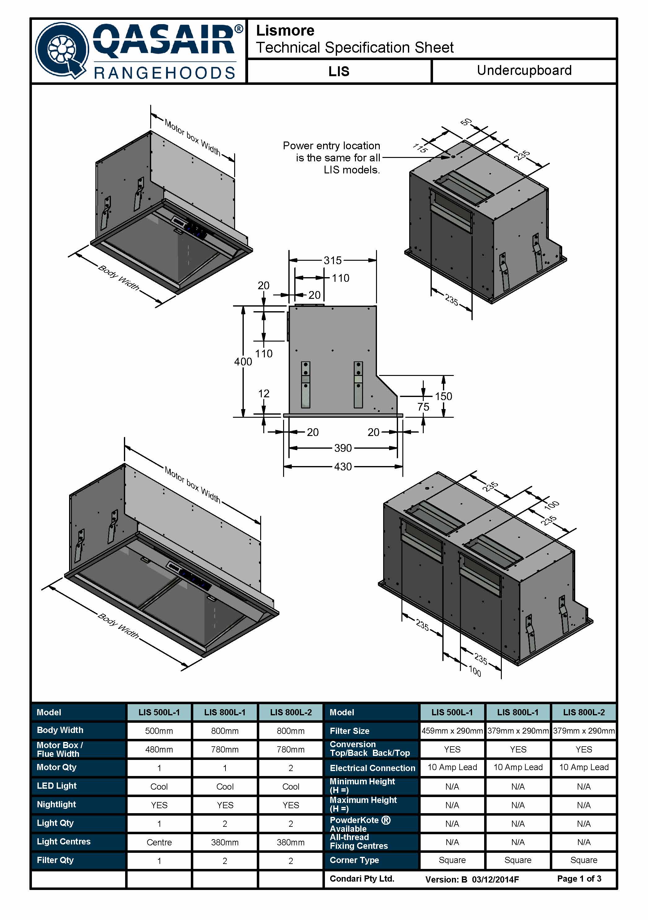 Qasair Lismore Executive Range Undermount Rangehood 8Appliances