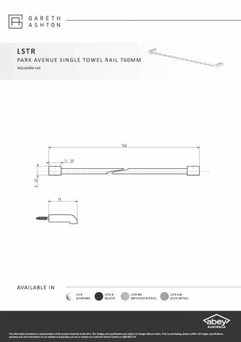 Gareth Ashton LSTR-B Park Avenue Black Adjustable Single Towel Rail