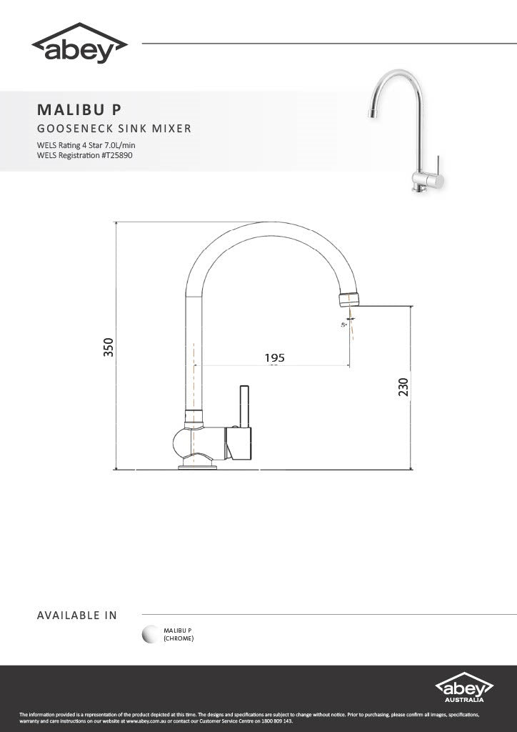 Abey MALIBUP Gooseneck Sink Mixer 8Appliances