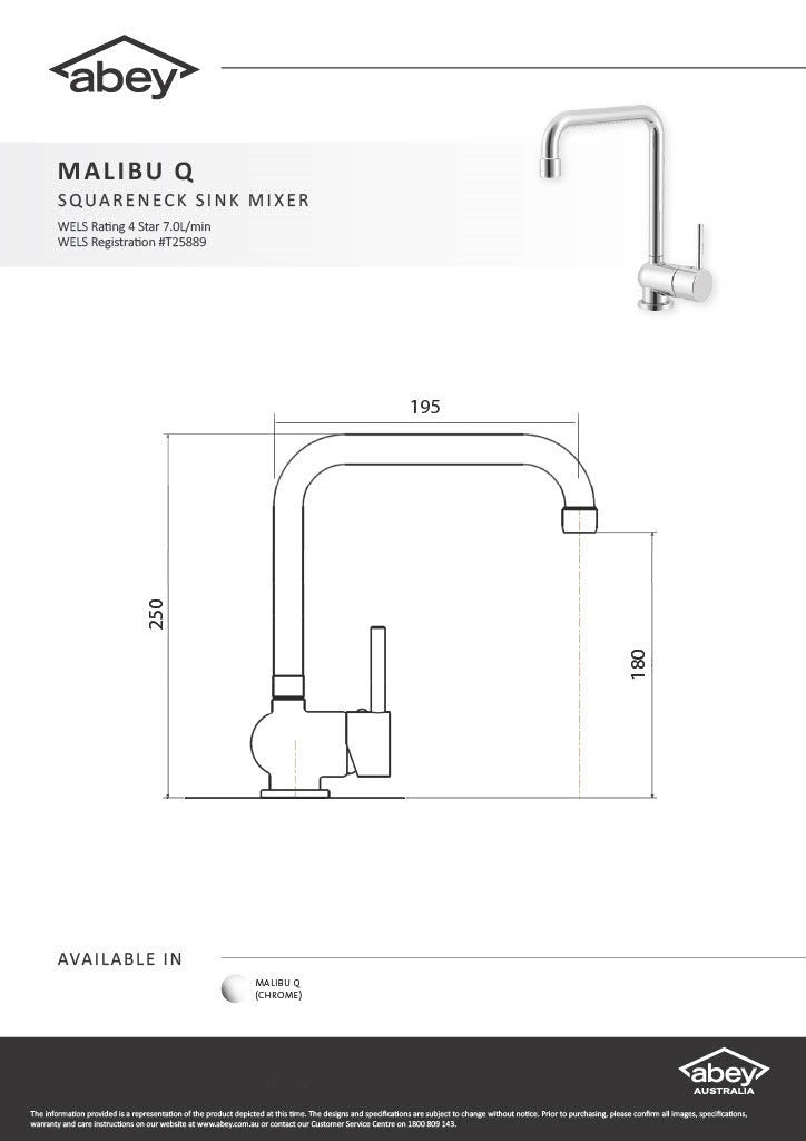 Abey MALIBUQ Squareneck Sink Mixer 8Appliances