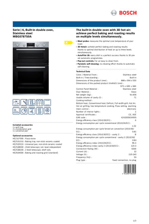 Bosch MBG5787S0A Series 6 Stainless Steel Built-in Double Oven