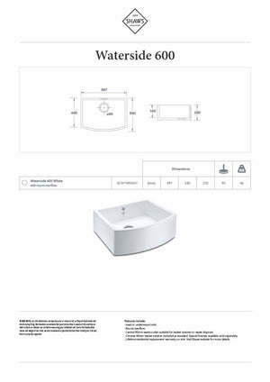 Shaws Run-Out Model SCWT595WH Waterside 600mm Wide Sink